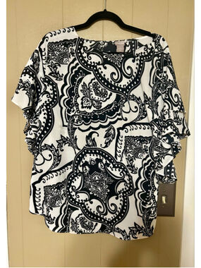 Chico's Women’s Black & White Paisley Blouse Plus Size 3 (16 XL)